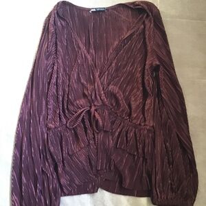ZARA PLISSE PLEATED LONG SLEEVED TOP